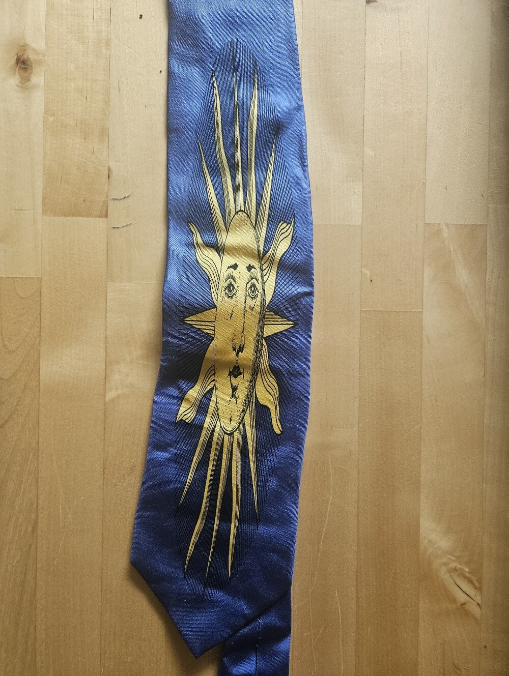 90s Fornasetti Silk Tie Sun Print Blue And Gold